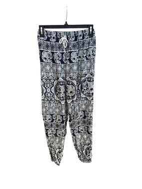 Navy & White Elephant Print Harem Pants